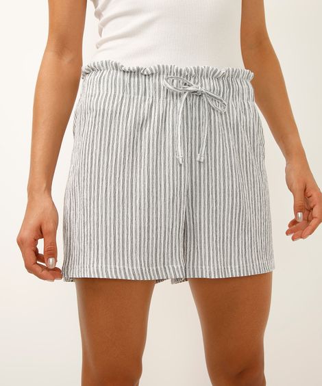 short clochard cintura alta texturizado off white