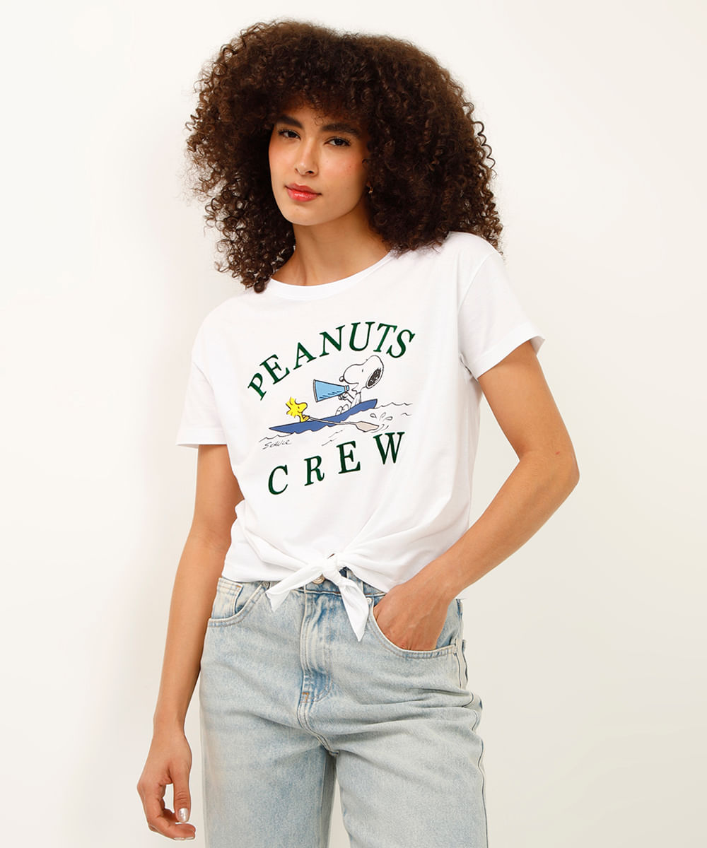 camiseta de algodão com amarração snoopy off white