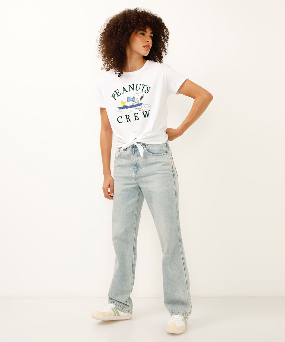 camiseta de algodão com amarração snoopy off white