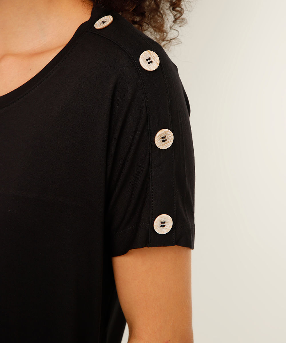 blusa de viscose manga curta com botões preta