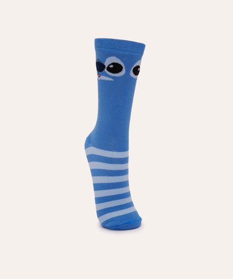 meia cano longo stitch listrada azul
