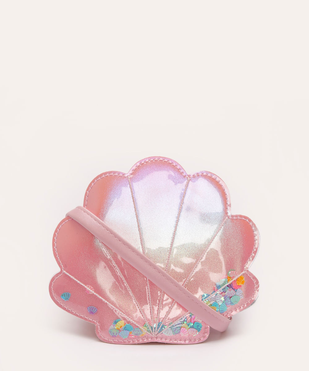 bolsa infantil concha holográfica transversal rosa