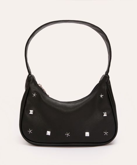 bolsa juvenil shoulder bag metalizada com tachas preto