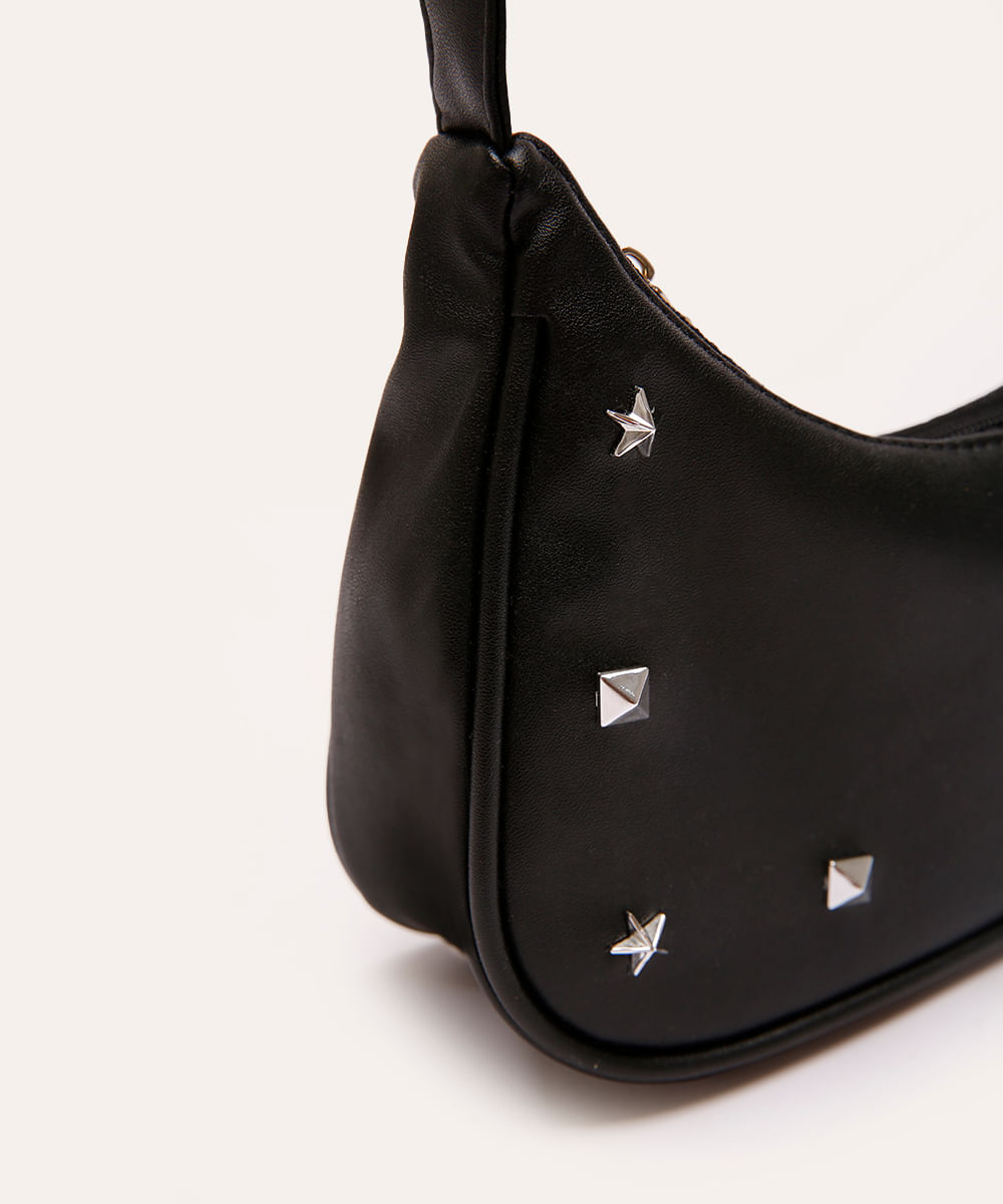 bolsa juvenil shoulder bag metalizada com tachas preto