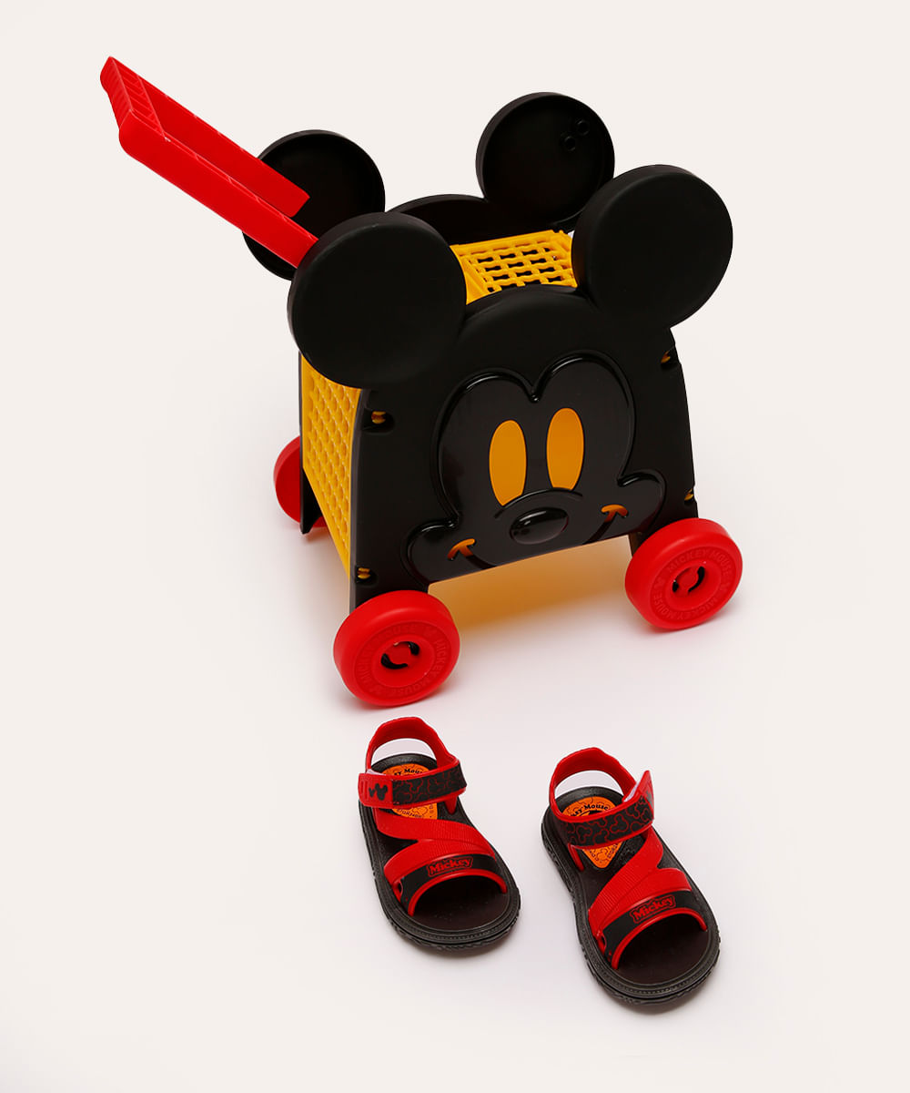 sandália infantil mickey mouse com carrinho preto