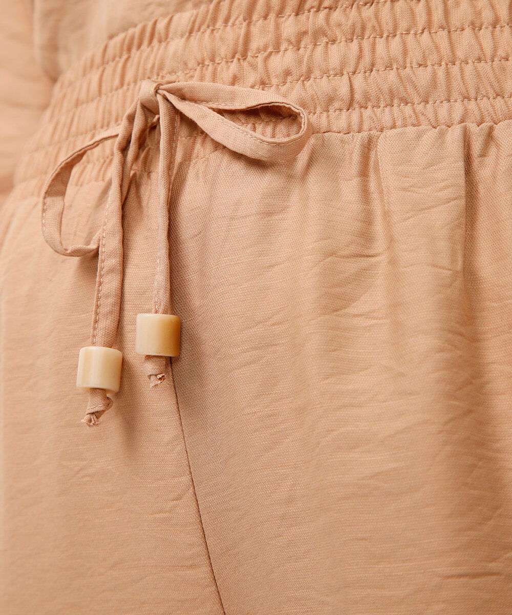 calça pantalona de viscose cós com elástico bege