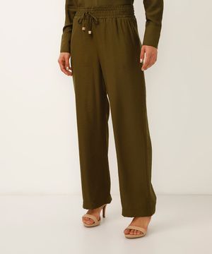 calça pantalona de viscose cós com elástico verde