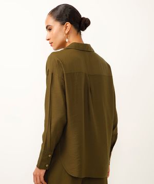 camisa oversized de viscose manga longa verde