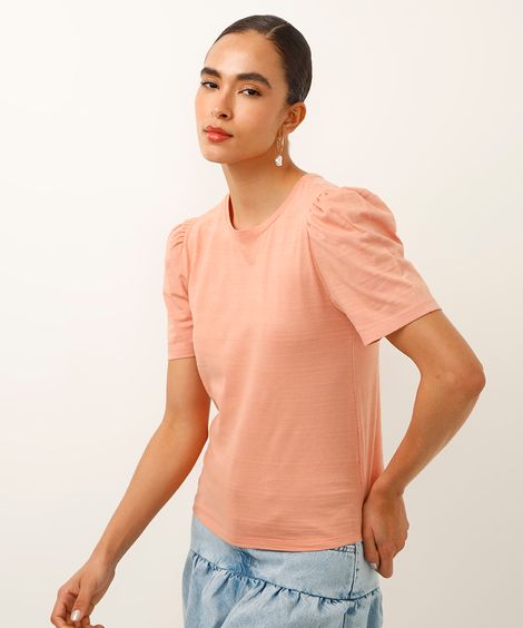 blusa de algodão manga bufante roxo uva - rosa médio