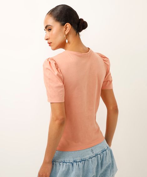 blusa de algodão manga bufante roxo uva - rosa médio