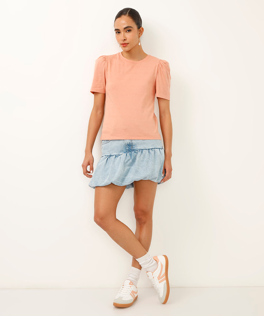 blusa de algodão manga bufante roxo uva - rosa médio
