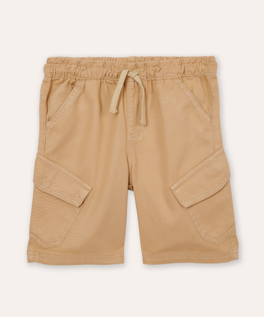 bermuda cargo infantil de sarja bege