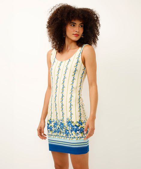 vestido curto de viscose floral off white