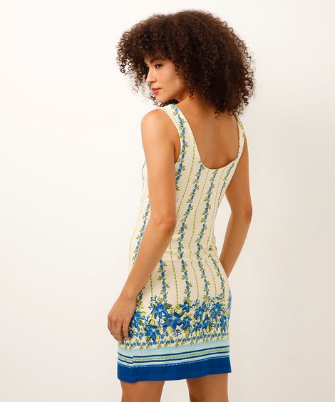 vestido curto de viscose floral off white