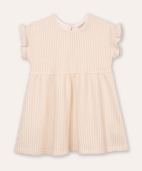 vestido midi infantil listrado texturizado bege