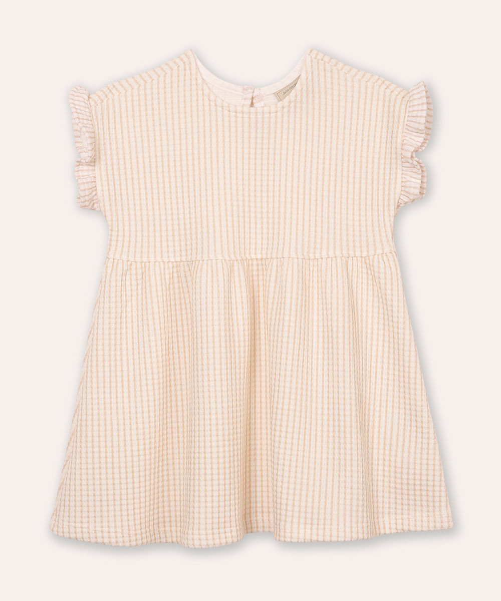 vestido midi infantil listrado texturizado bege