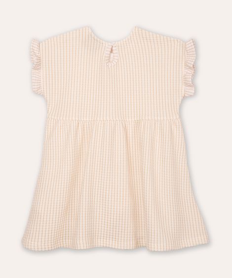 vestido midi infantil listrado texturizado bege