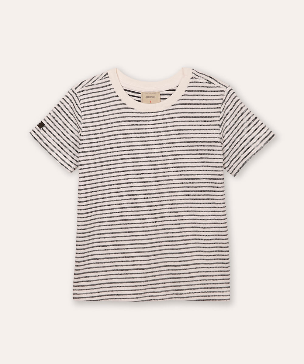 camiseta infantil de algodão listrada off white
