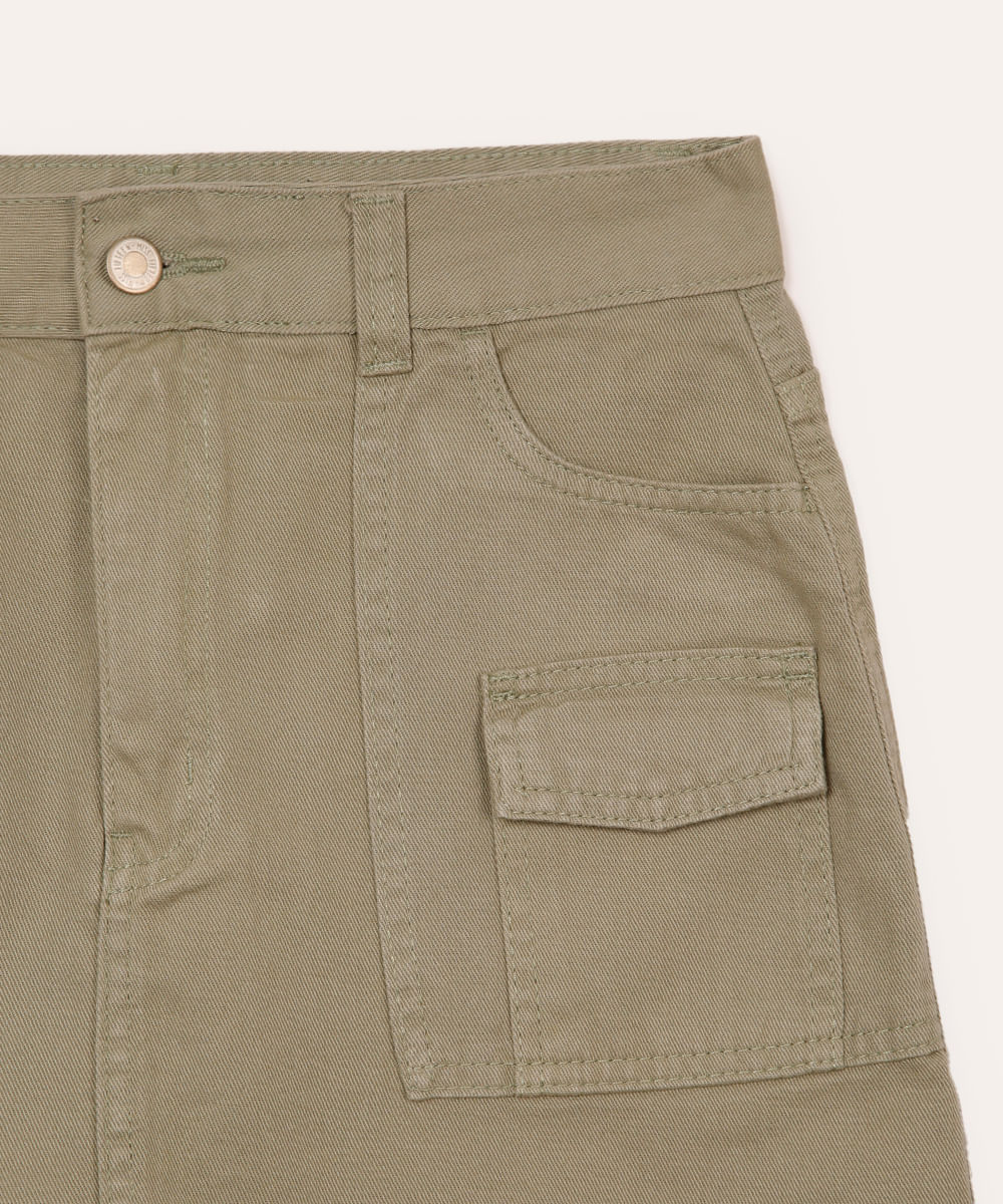 short saia juvenil de sarja cargo verde
