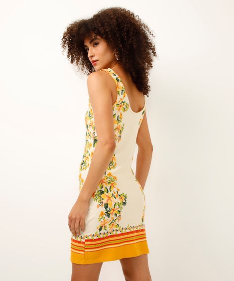 vestido curto de viscose alça fina floral off white