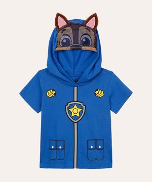 camiseta infantil capuz com orelhinhas patrulha canina azul