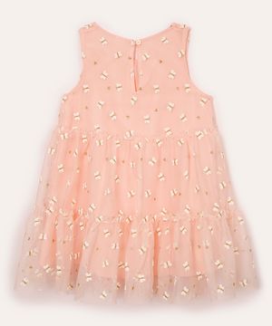 vestido infantil de tule com borboletas rosa