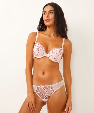 calcinha biquíni com tule e renda floral rosa