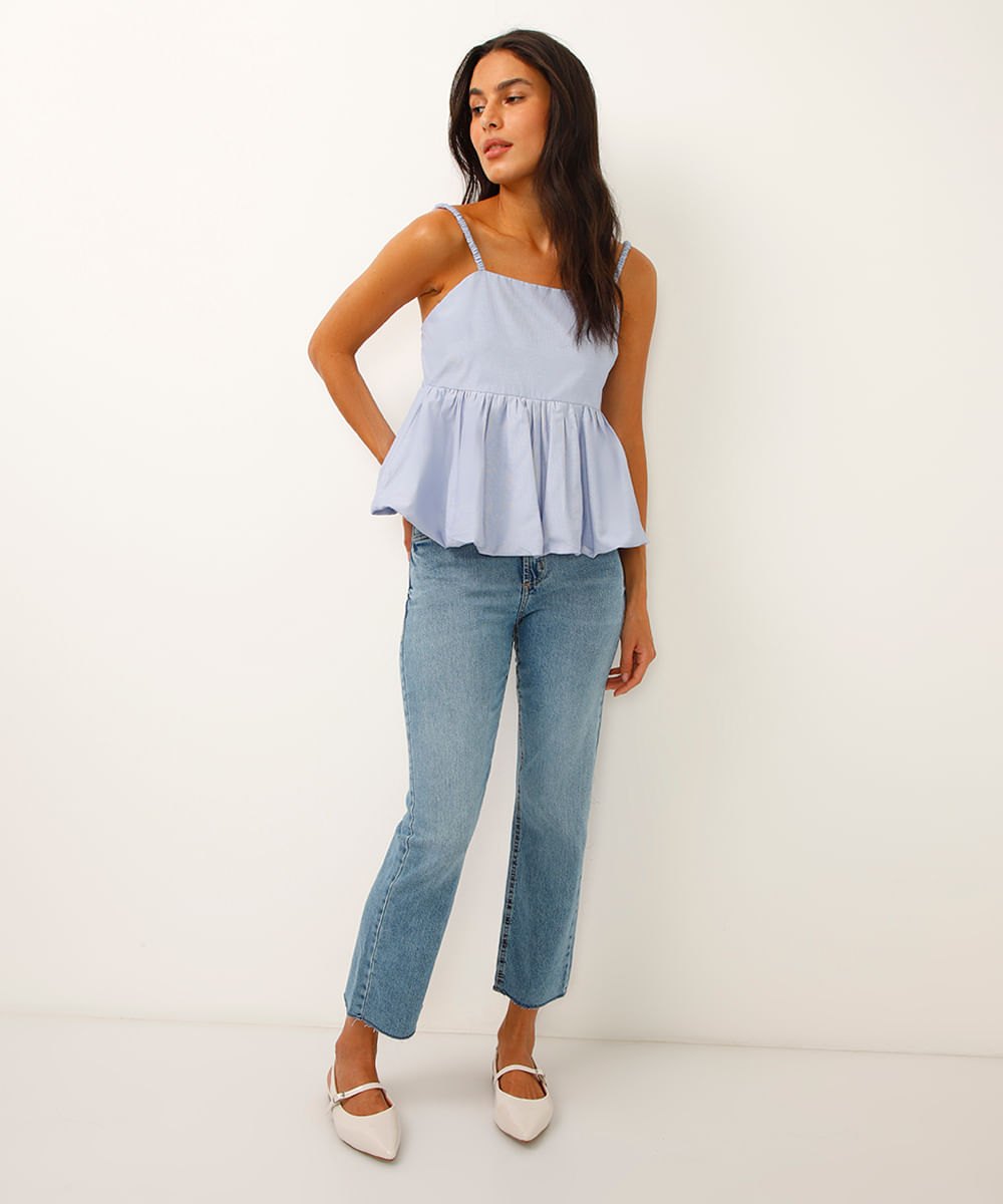 calça boot cut cropped jeans cintura alta azul