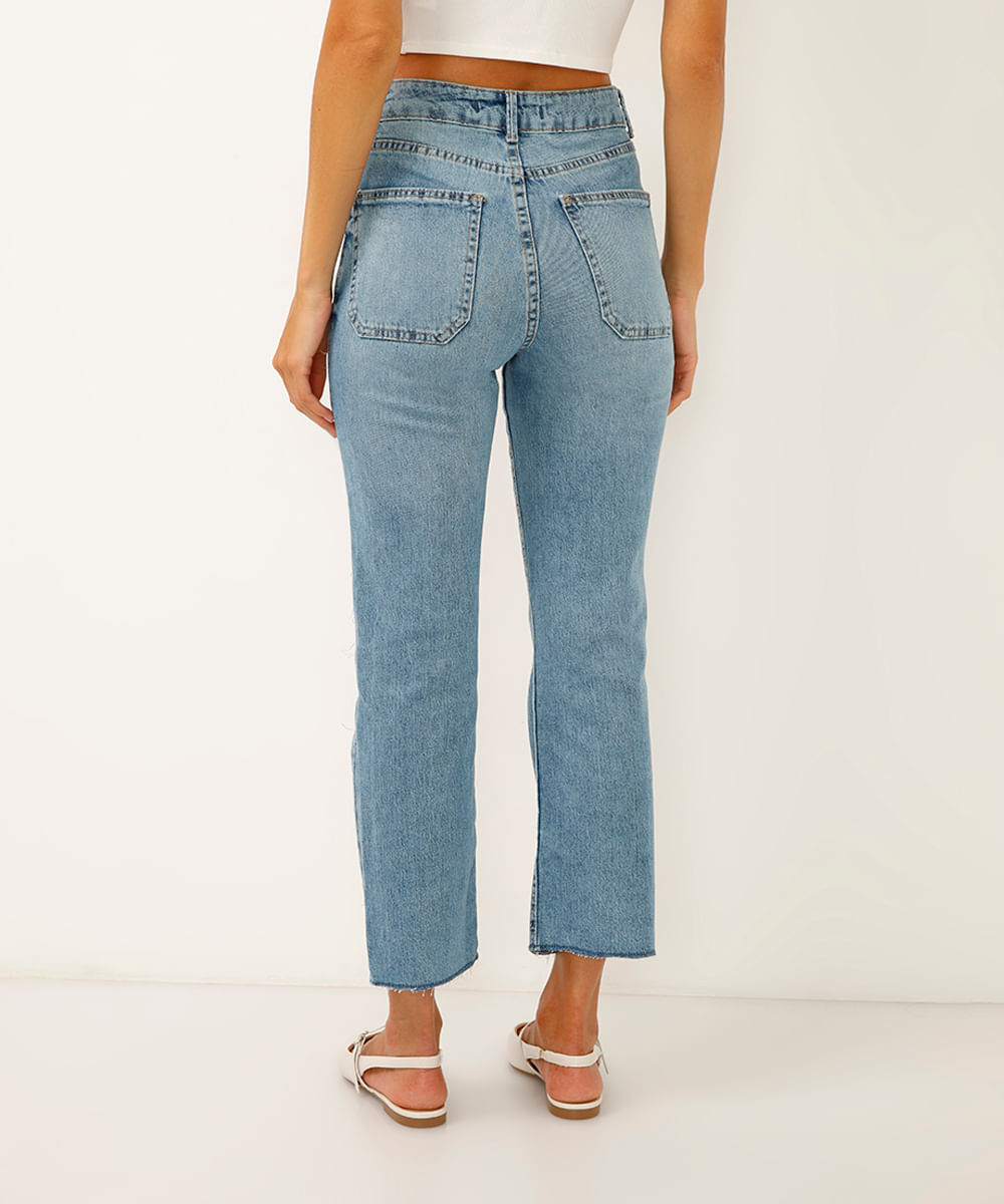 calça boot cut cropped jeans cintura alta azul