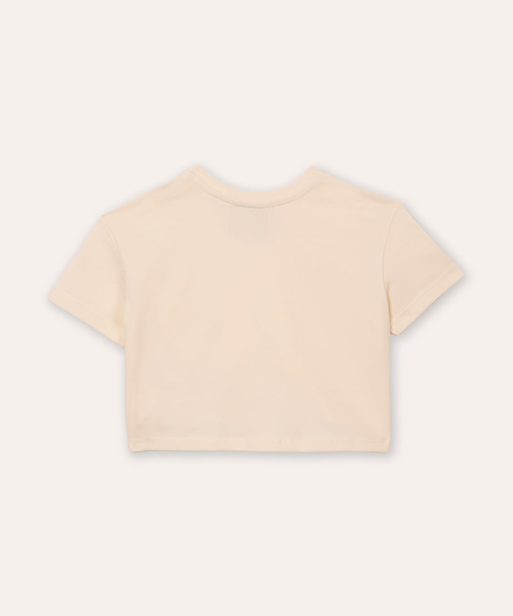 cropped infantil de algodão bolso floral bege