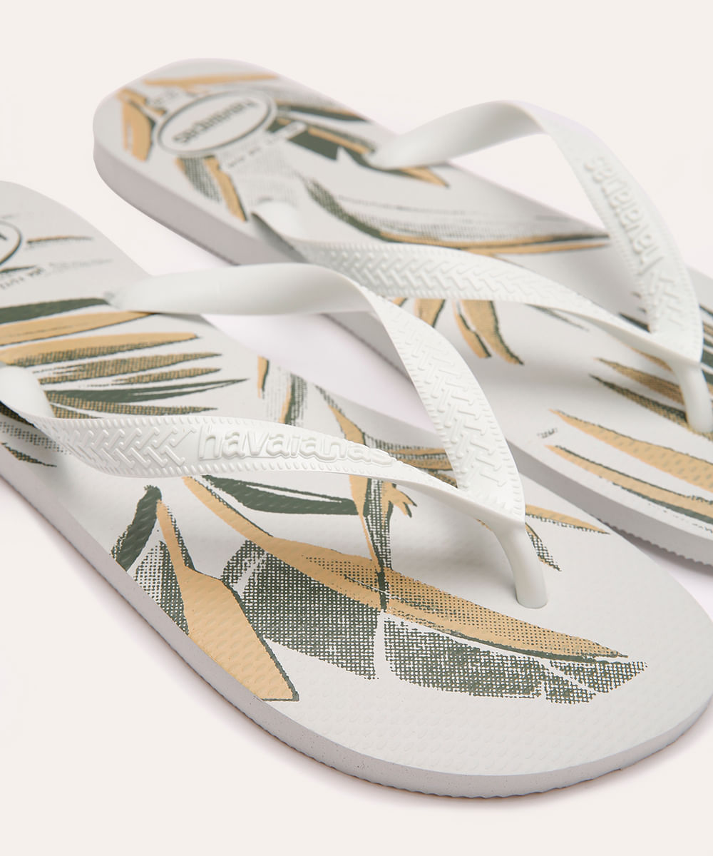 chinelo havaianas aloha folhagem branco