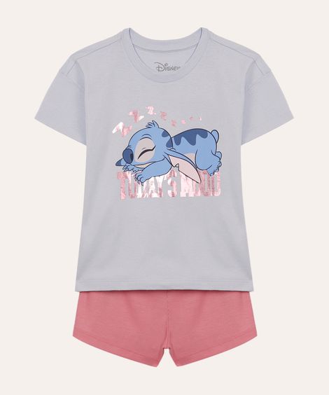 pijama curto juvenil stitch azul
