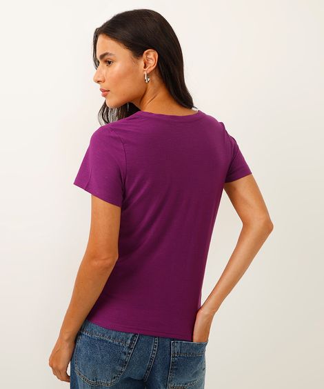 camiseta de algodão peruano decote v - roxo uva