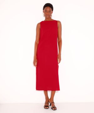 vestido midi com linho mindset vermelho