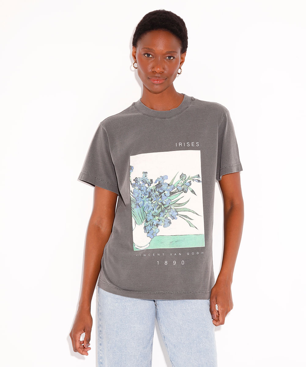 camiseta de algodão irises van gogh mindset cinza