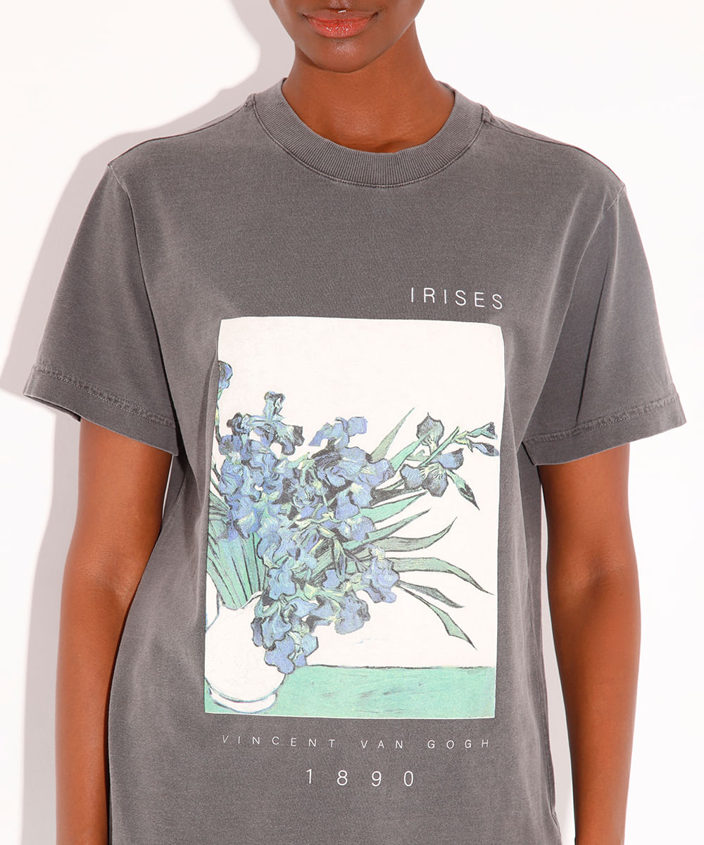 camiseta de algodão irises van gogh mindset cinza