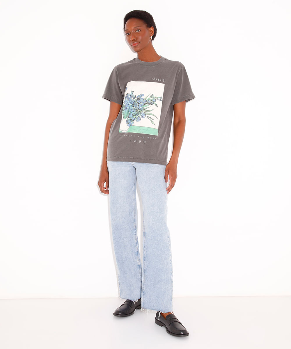 camiseta de algodão irises van gogh mindset cinza