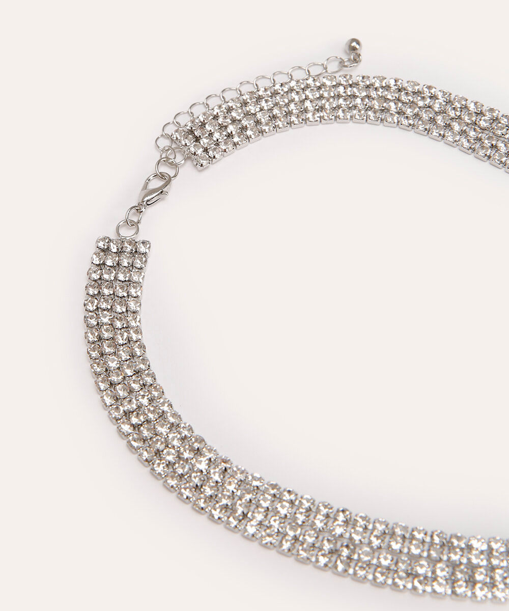 colar chocker gravata com strass mindset prateado