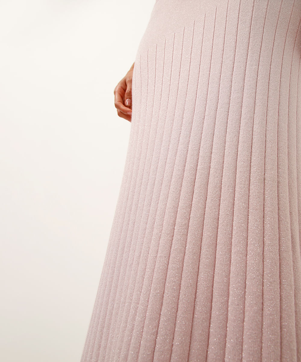 saia midi reta de tricot com lurex rosa