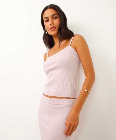 regata de tricot alça fina com lurex rosa