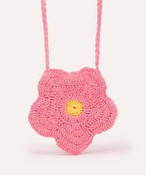 bolsa infantil de palha margarida rosa