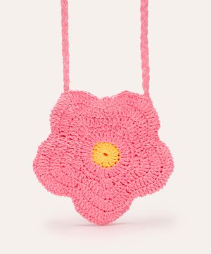 bolsa infantil de palha margarida rosa