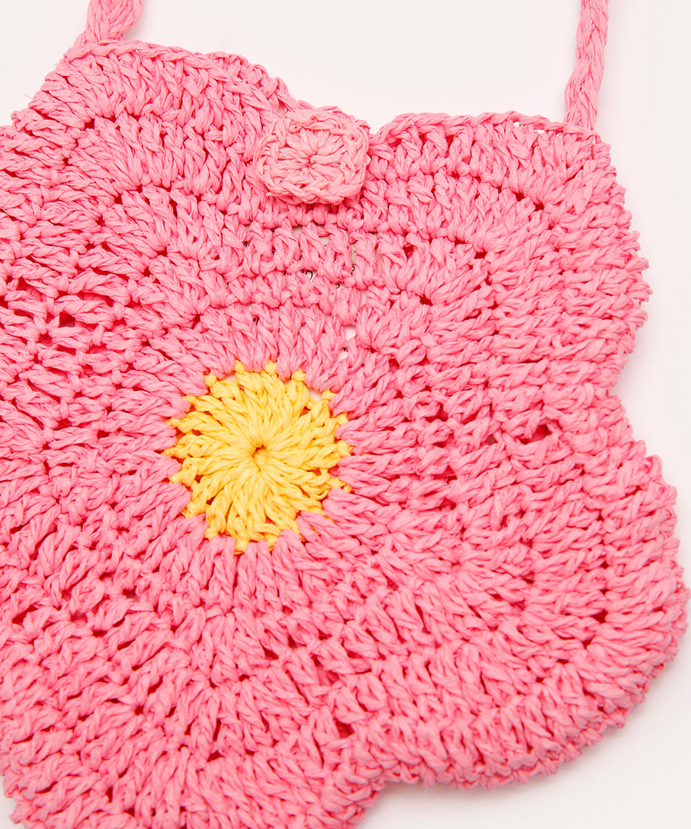 bolsa infantil de palha margarida rosa