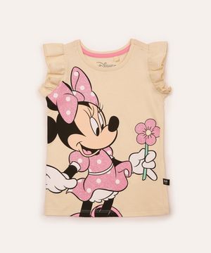 camiseta infantil manga curta minnie com babado bege