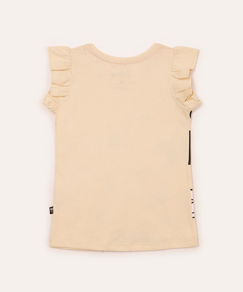 camiseta infantil manga curta minnie com babado bege