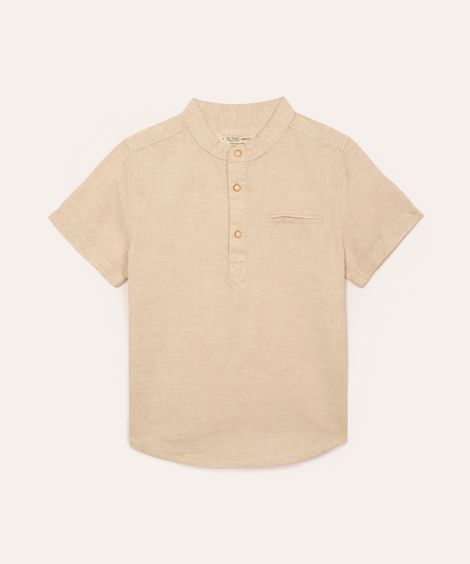 camisa infantil com linho gola padre bege