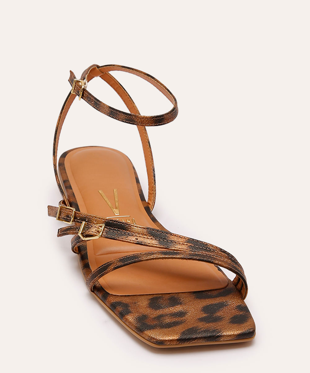 rasteirinha com fivelas animal print vizzano bege
