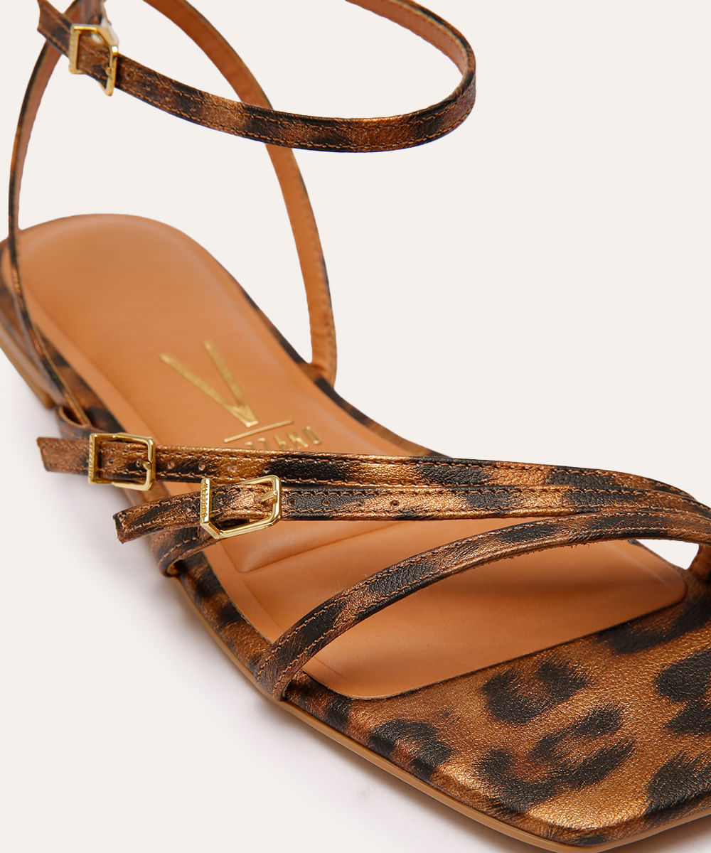 rasteirinha com fivelas animal print vizzano bege