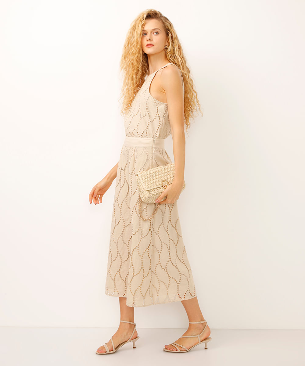 saia midi laise folhagem bege