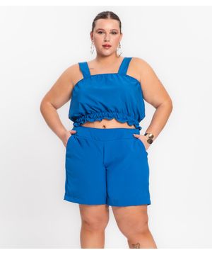 Shorts Feminino Plus Size Crepe Light Secret Glam Azul